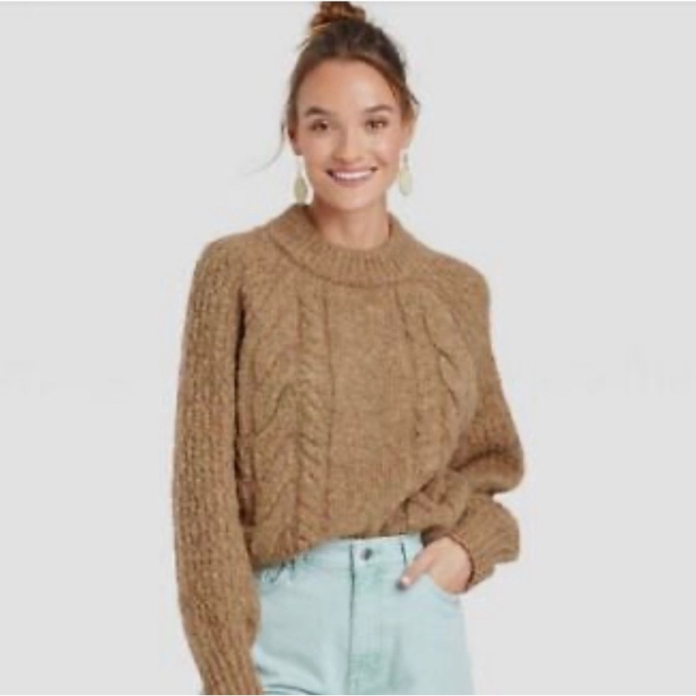 Universal Thread Cable Knit Sweater - Brown Size … - image 1